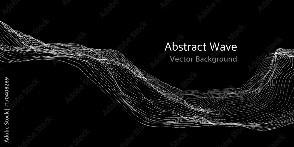 Poster mesh network 3d abstract wave and particles vector background