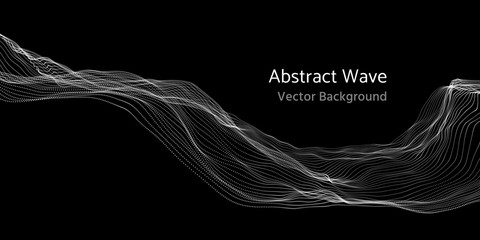 Mesh network 3d abstract wave and particles vector background