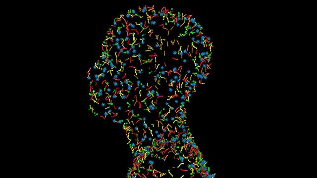 Microbiome , microorganisms, bacteria, viruses, microbes crawling , reproducing, multiplying , living on human head.3d animation