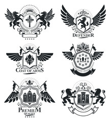 Fototapeta na wymiar Luxury heraldic vectors emblem templates. Vector blazons. Classy high quality symbolic illustrations collection.
