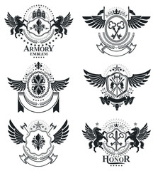 Fototapeta premium Luxury heraldic vectors emblem templates. Vector blazons. Classy high quality symbolic illustrations collection.