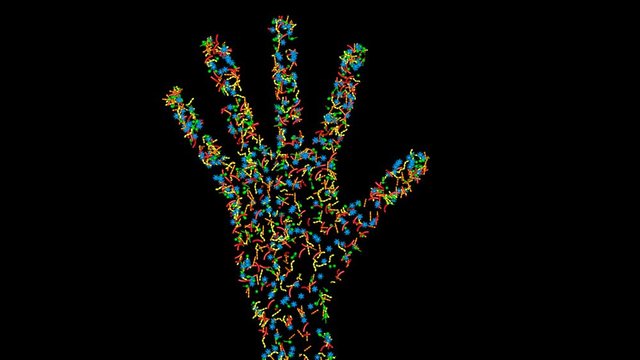 Microbiome , microorganisms, bacteria, viruses, microbes crawling , reproducing, multiplying , living on human hand.3d animation