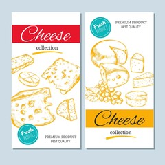 Cheese collection. vector hand drawn banners. Dairy products illustrations