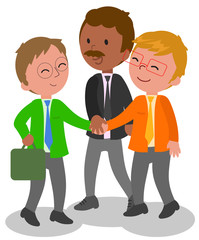 three smiling businessmen shaking hands vector