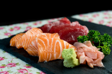 Japanese food fresh raw fish mixed sashimi