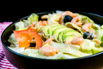 Fresh salad - Delicious fresh salad with tomatoes, lettuce, eggplant, zucchini, cheese, parma ham...