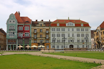 Fototapeta premium Union square with old colorful buildings Timisoara Romania