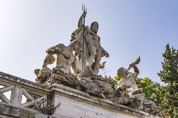 Fountain of Greek God Neptune, Piazza del Popolo, Rome, Italy © akarb