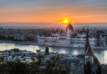 Hungarian Parliament Building in Budapest, Hungary at Sunrise