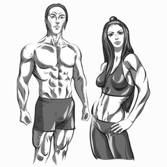 Sports girl and guy. Healthy and beautiful.