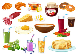 Collection of breakfast food icon isolated illustration on white