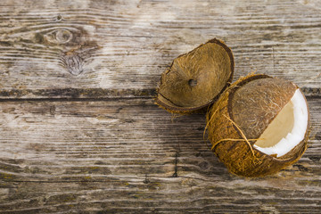 Coconut on a wooden table