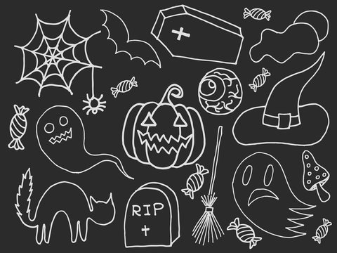 Sketchy vector hand drawn Doodle cartoon set of objects and symbols on the Halloween