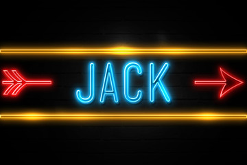 Jack  - fluorescent Neon Sign on brickwall Front view