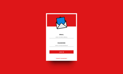 Yellow and Red Member Login Box In Flat Design With Envelope