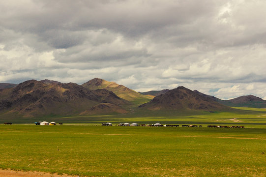 Typical Mongolian Landscape And Steppe