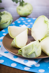 Kohlrabi on a wooden table.