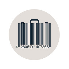 Icono plano codigo de barras maletin en circulo gris