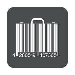 Icono plano codigo de barras maletin en cuadrado gris