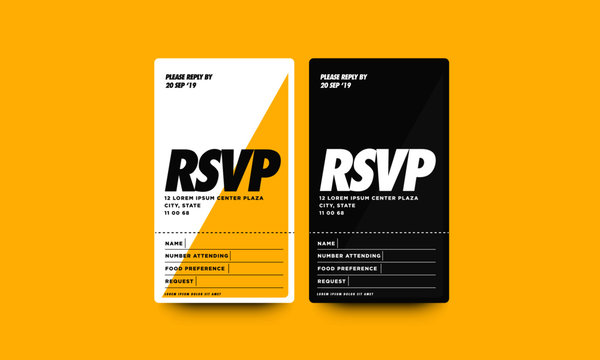 RSVP Card UI Design with Name Venue and Food Preference Details