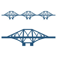 Forth Bridge set of blue silhouette isolated on white