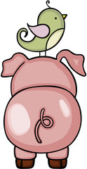Pig with cute bird