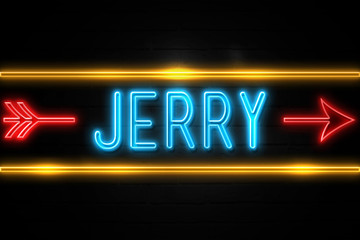 Jerry  - fluorescent Neon Sign on brickwall Front view