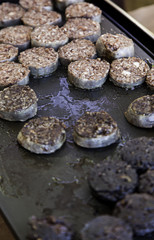 Fried slices of grilled sausages