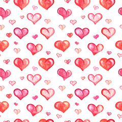 Fototapeta na wymiar Seamless pattern with watercolor hearts on white