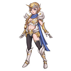 Obraz premium Cool Character: Unicorn Female Warrior isolated on White Background. Video Game's Digital CG Artwork, Concept Illustration, Realistic Cartoon Style Background and Character Design 