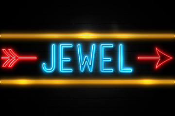Jewel  - fluorescent Neon Sign on brickwall Front view
