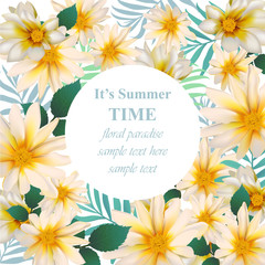 Chamomile flower card Vector. Delicate floral realistic illustration