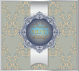 Classic Baroque Menu card background. Rich imperial intricate ornament