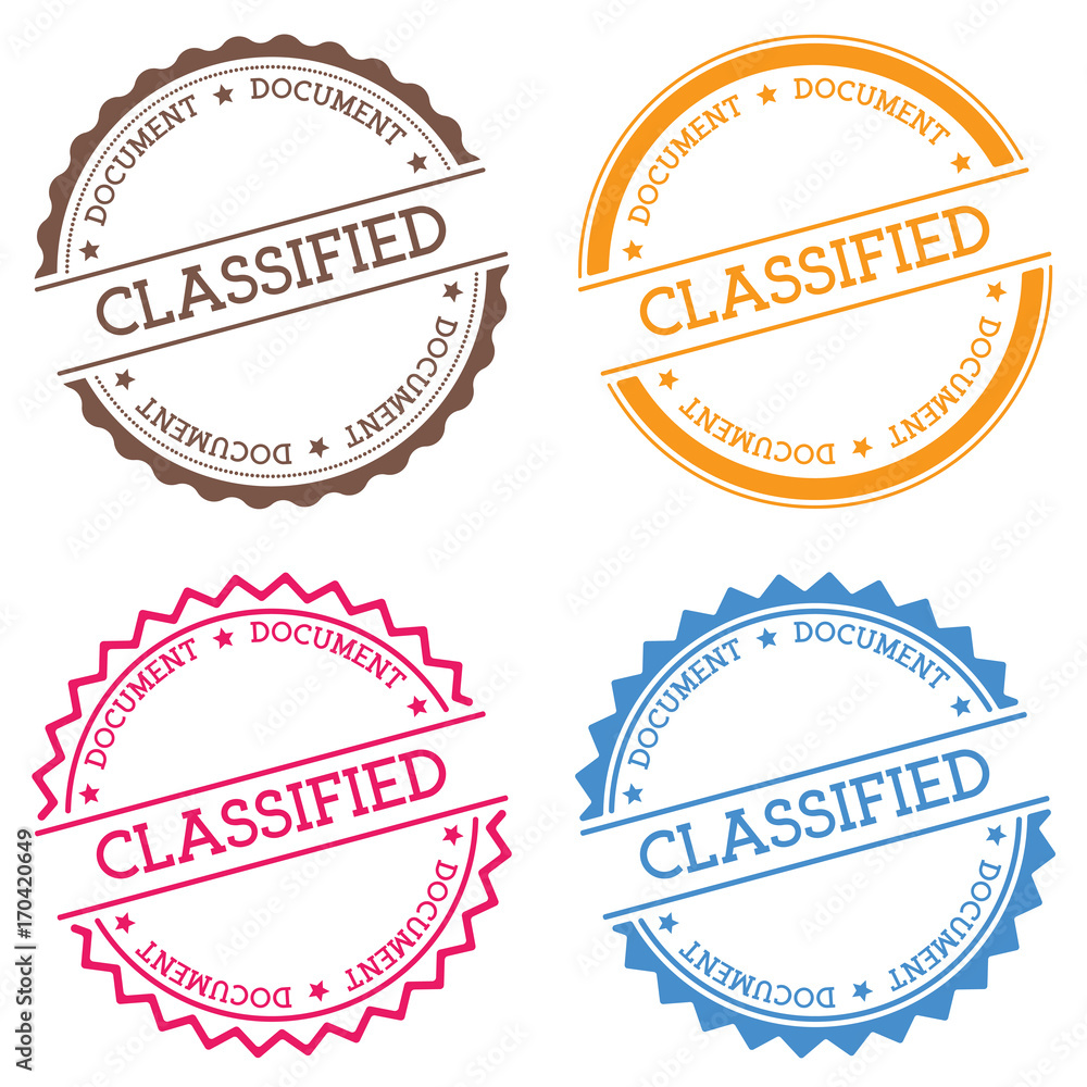 Poster classified document badge isolated on white background. flat style round label with text. circular e