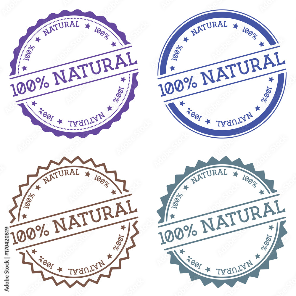 Poster 100% natural badge isolated on white background. flat style round label with text. circular emblem v
