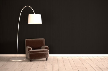 Zimmer mit Stehlampe und Sessel