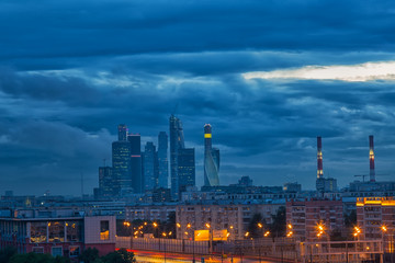 Modern Moscow view at night, Russia
