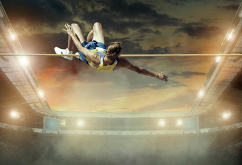 Athlete in action of high jump.