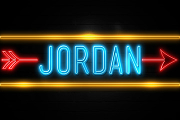Jordan  - fluorescent Neon Sign on brickwall Front view