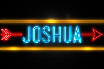 Joshua  - fluorescent Neon Sign on brickwall Front view
