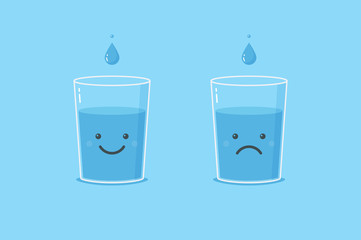 Water glass with happy and sad face vector illustration in flat style