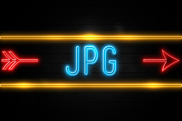 Jpg  - fluorescent Neon Sign on brickwall Front view