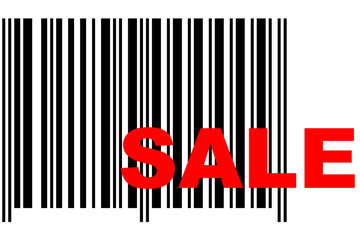 Barcode with red sale text.