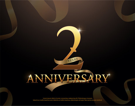 2 year anniversary celebration logotype template. 2nd logo with ribbons on black background
