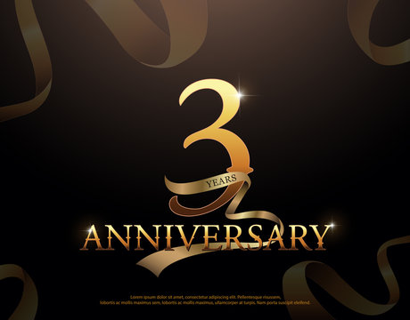 3 year anniversary celebration logotype template. 3rd logo with ribbons on black background