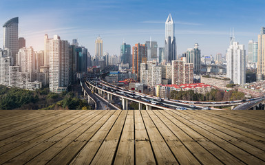 Naklejka premium overlooking the vehicle motion blur on shanghai elevated road junction and interchange overpass