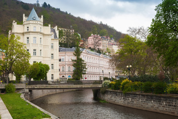 Fototapeta na wymiar Street view of Karlovy Vary town, Czech republic
