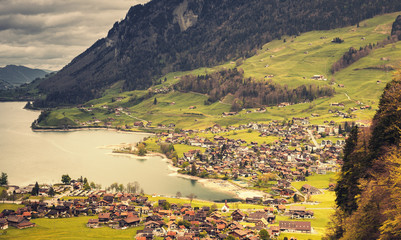 Rural Swiss landscape. Lungern toned photo