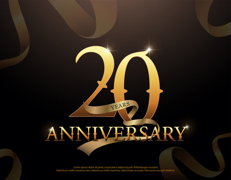 20 year anniversary celebration logotype template. 20th logo with ribbons on black background