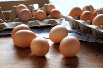 fresh and organic eggs from organic egg farm, healthy food product in paper box container.